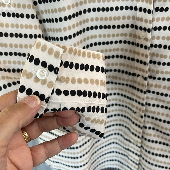 Calvin Klein women’s M Blush & black polka dot on cream blouse longsleeve v-neck - Picture 5 of 13